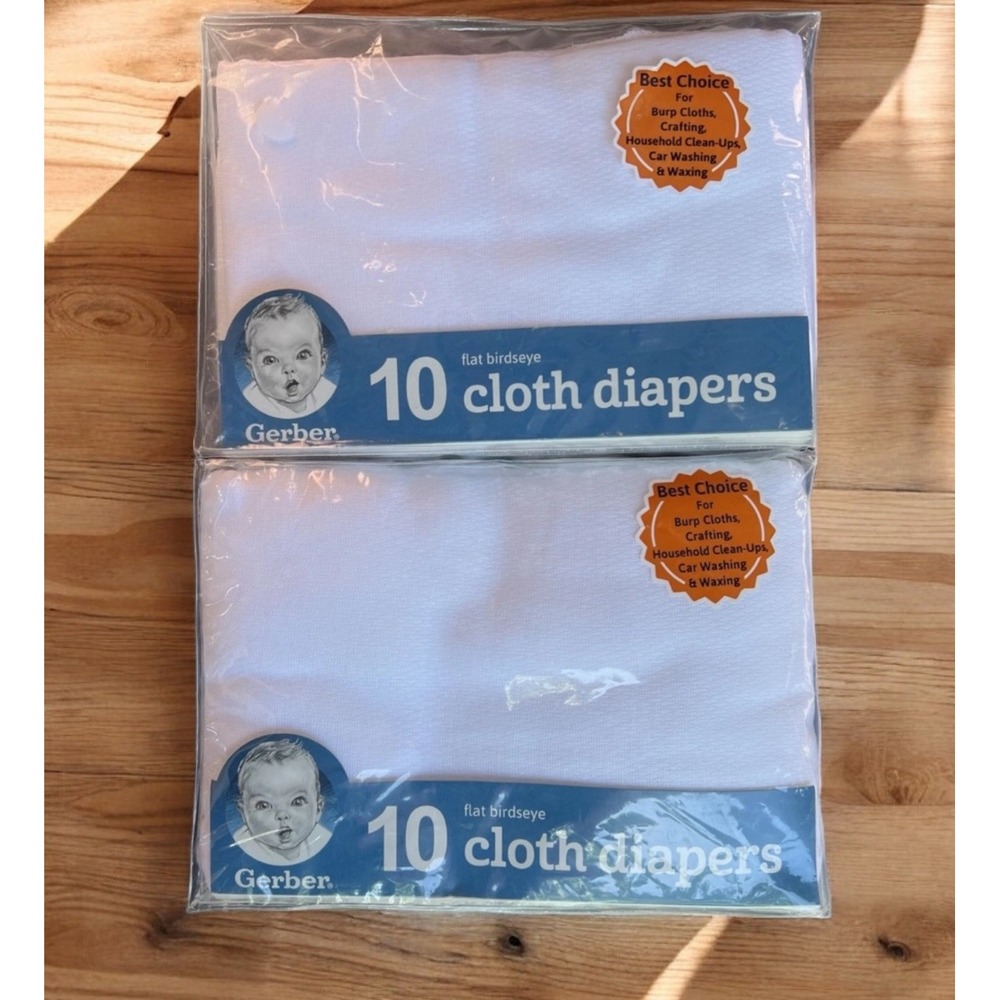 Gerber Flat Birdseye Cloth Diapers x2 Packs Of 10 XL Burp Cloths 24"x27" NEW